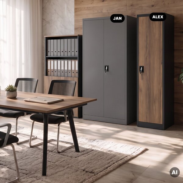 Kovová kancelárska skriňa na dokumenty, antracitová/orechová, 450x1850x400 mm: ALEX Eco Design