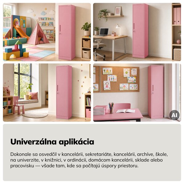 Kovová kancelárska skriňa na dokumenty, vysoká, pudrová ružová, 450x1850x400 mm: ALEX Fresh Style