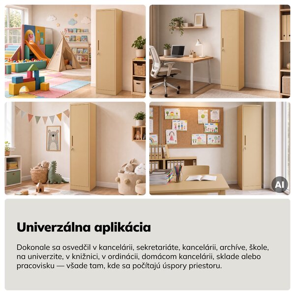 Kovová kancelárska skriňa na dokumenty, vysoká, béžová, 450x1850x400 mm: ALEX Fresh Style