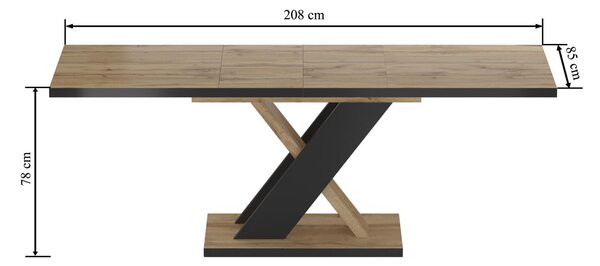 Dekorstudio Rozkladací jedálenský stôl 85x138/208 cm - dub wotan s čiernymi nohami