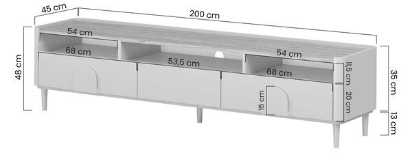 TV skrinka Amilio 200 cm na nožičkách - kašmír / olejovaný dub / úchytky kašmír