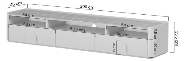 RTV skrinka Amilio 200 cm so zásuvkami - eukalyptus / dub baltic dune / úchyty dub prírodný