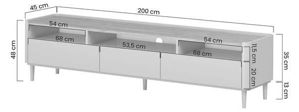 TV stolík Elivo 200 cm na nožičkách - kašmírová / dub olejovaný