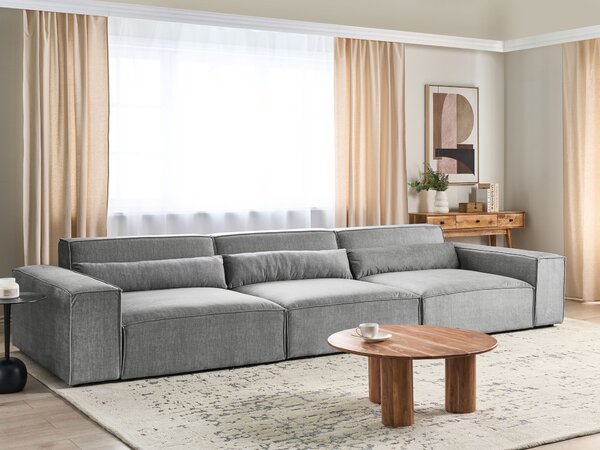 3-miestna modulárna pohovka sivá látkové čalúnenie čierne nohy minimalistický moderný štýl obývacia izba