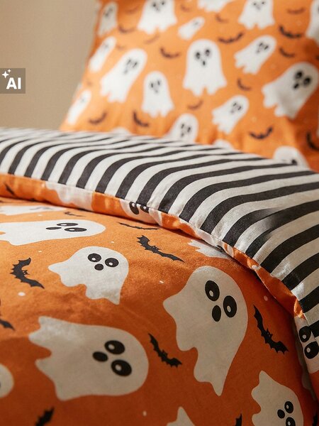 Sinsay - Súprava posteľnej bielizne s halloweenskym motívom - oranžová