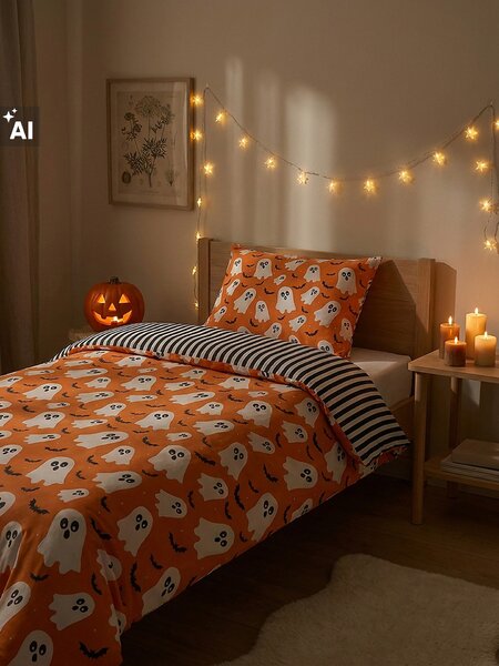 Sinsay - Súprava posteľnej bielizne s halloweenskym motívom - oranžová