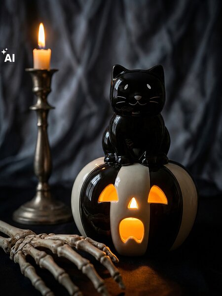Sinsay - LED keramická stolná lampa s Halloween motivom - čierna