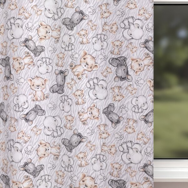 Biante Detský bavlnený záves Sandra SA-335 Africké zvieratká na sivom zebrovanom 150x140 cm