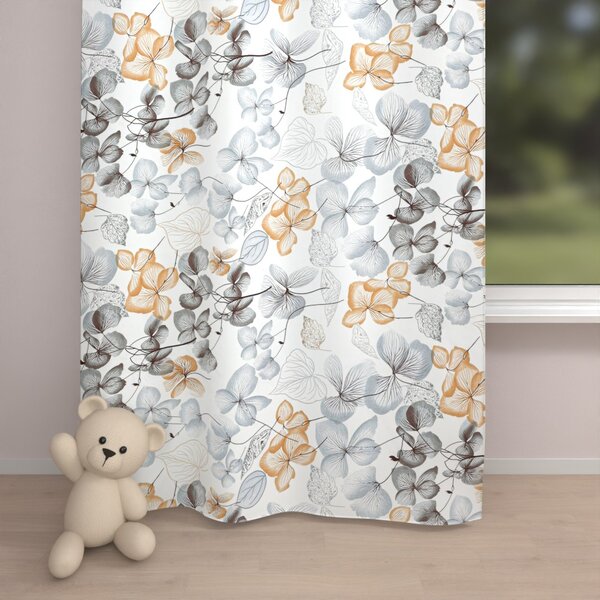 Biante Detský bavlnený záves Sandra SA-367 Sivo-oranžové kvety na bielom 140x190 cm