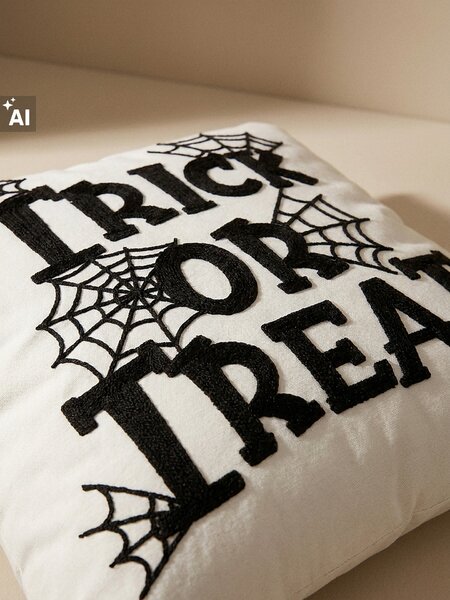 Sinsay - Halloweenská dekoratívna obliečka na vankúš s nápisom a motívom pavučiny - biela