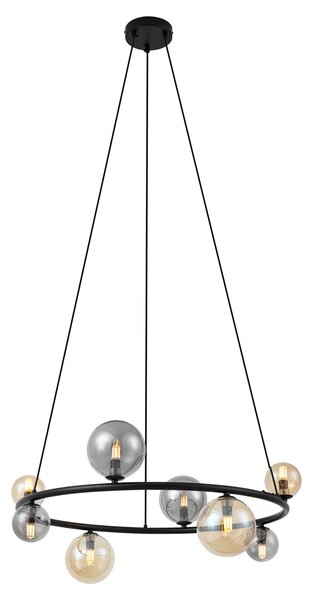 Závesná lampa čierna s dymovým a jantárovým sklom okrúhla 8-svetiel - Monaco