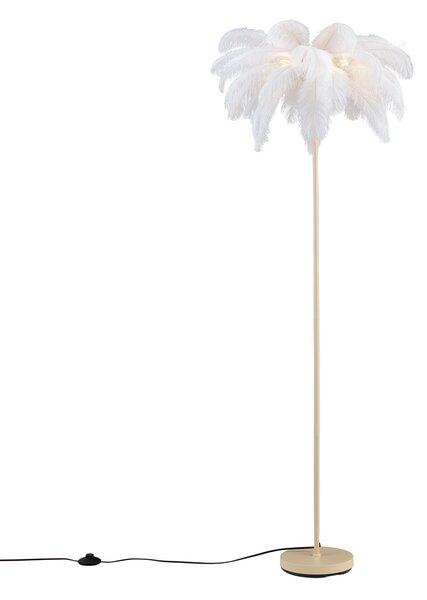 Art Deco stojacia lampa béžová s bielymi perami - Peahen