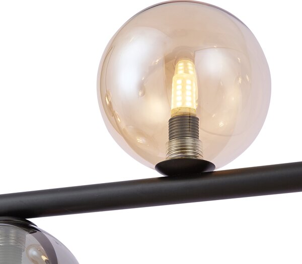 Závesná lampa čierna s dymovým a jantárovým sklom obdĺžniková 8-svetiel - Monaco