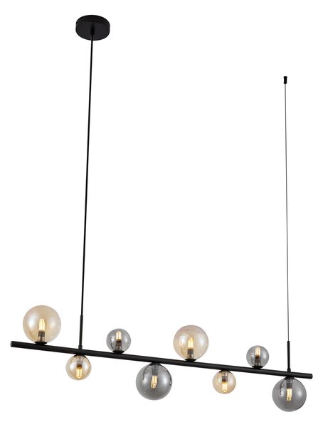 Závesná lampa čierna s dymovým a jantárovým sklom obdĺžniková 8-svetiel - Monaco