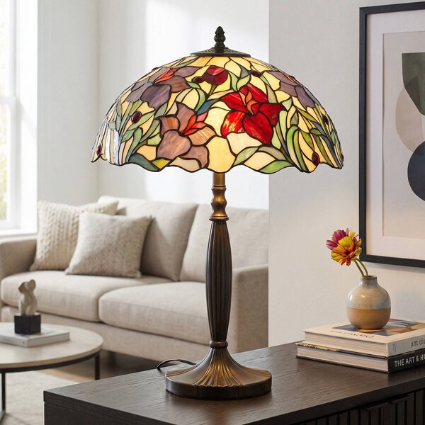 Artistar Kvetinová stolová lampa ATHINA, ručná výroba 62 cm, Viacfarebné, Obývacia izba / jedáleň, kov, Tiffany