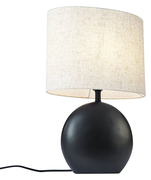 Japandi stolná lampa čierna s ľanovým tienidlom - Timo