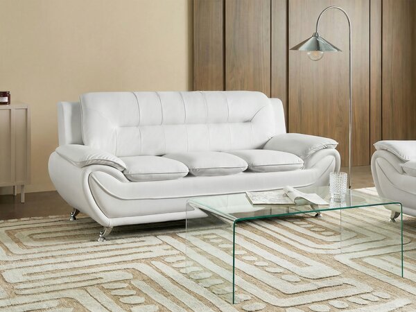 3-miestna pohovka biela vegánska ekokoža strieborné kovové nohy moderný glamour štýl obývacia izba
