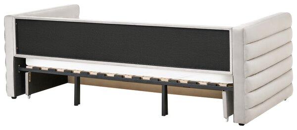 Rozkladacia posteľ sivá zamatová čalúnený rám postele so zásuvkami 90 x 200 cm glamour štýl