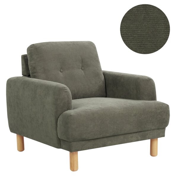 Kreslo tmavozelená menčestrové čalúnenie drevené nohy minimalistický retro štýl obývacia izba