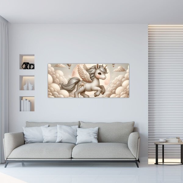 Obraz - Jednorožec v oblakoch (120x50 cm)