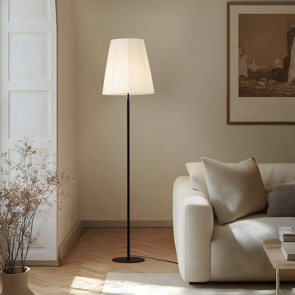 Lindby Stojacia lampa Virelle, čierno-biele, textil, výška 170 cm, Biela / opálová, Obývacia izba / jedáleň, Textil / látka / hodváb, Moderný, Stojaca lampa