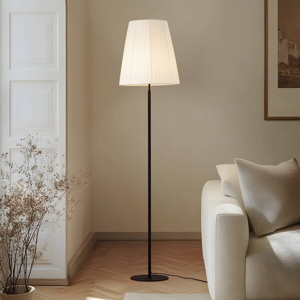 Lindby Stojacia lampa Virelle, čierno-biele, textil, výška 170 cm, Biela / opálová, Obývacia izba / jedáleň, Textil / látka / hodváb, Moderný, Stojaca lampa
