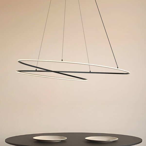 Lucande LED závesné svietidlo Gavril, 100 cm, čierne, stmievateľné, Čierna, Obývacia izba / jedáleň, kov, Moderný, Závesné svietidlo
