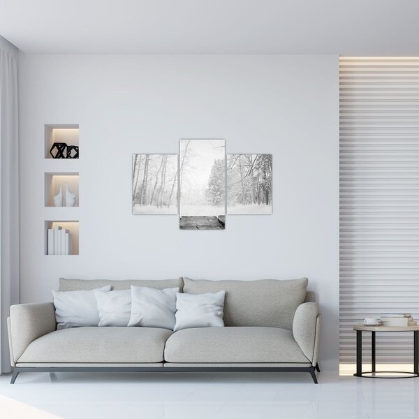 Obraz - Drevené mólo v zime (90x60 cm)