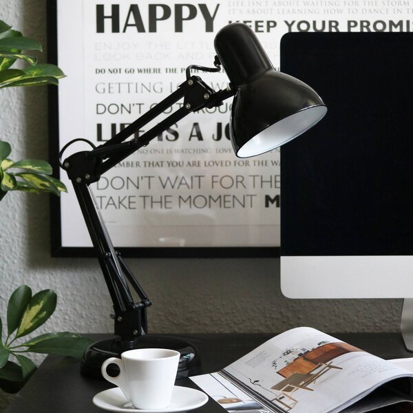 Stolná lampa Hera, čierna, kov, výška 53 cm, E14, Čierna, Pracovňa / Kancelária, kov, Stolová lampa