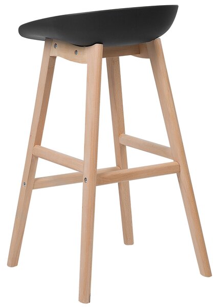 Sada 2 barových stoličiek svetlé drevo a čierna 85 cm plastové sedadlo k pultu kuchyňa jedáleň
