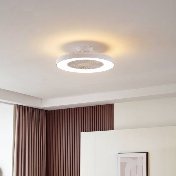 Stropný ventilátor Lindby LED Teleo, Ø 58 cm, biely, DC, Tuya, Biela / opálová, Obývacia izba / jedáleň, Plast, Moderný
