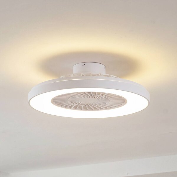 Stropný ventilátor Lindby LED Teleo, Ø 58 cm, biely, DC, Tuya, Biela / opálová, Obývacia izba / jedáleň, Plast, Moderný