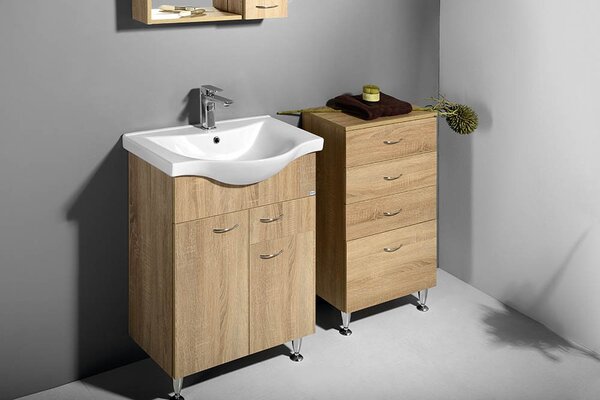 Aqualine Aqualine, KERAMIA FRESH umývadlová skrinka 60,60x74x33,7cm, dub platin, 50065