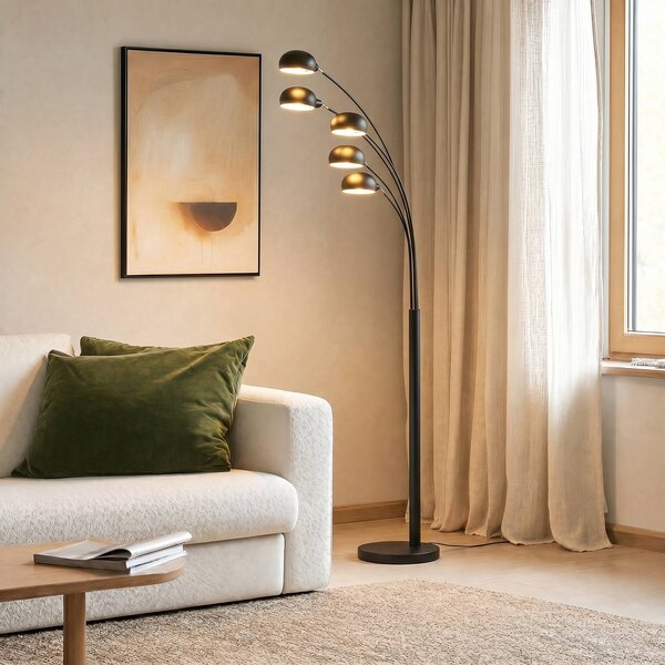 Lindby Stojacia lampa Jewa, čierna, kov, 5 svetiel, E14, Čierna, Obývacia izba / jedáleň, kov, Moderný, Stolová lampa