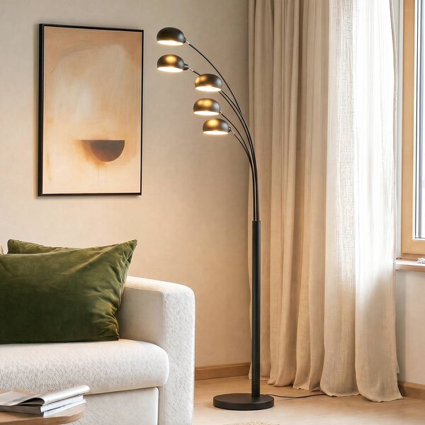 Lindby Stojacia lampa Jewa, čierna, kov, 5 svetiel, E14, Čierna, Obývacia izba / jedáleň, kov, Moderný, Stolová lampa