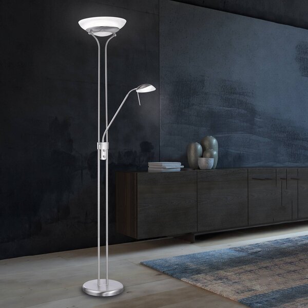 FISCHER & HONSEL Bazénová stojacia lampa LED s ramenom na čítanie, funkcia, Hliník / sivá / zinok, Obývacia izba / jedáleň, kov, Moderný, Zemné bodové svetlo