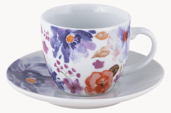 Porcelánové šálky's podšálkami Peony, 6 ks