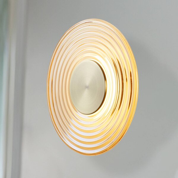LED nástenné svetlo Cleo, jantárová/mosadzová farba, Ø 30 cm, sklo, Krémová / jantárovo žltá, Obývacia izba / jedáleň, Sklo, Moderný, Nástenné svietidlo