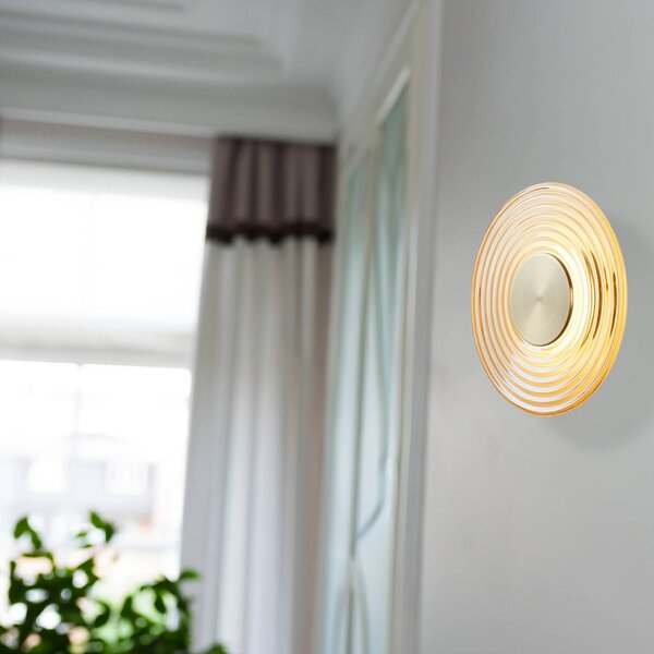 LED nástenné svetlo Cleo, jantárová/mosadzová farba, Ø 30 cm, sklo, Krémová / jantárovo žltá, Obývacia izba / jedáleň, Sklo, Moderný, Nástenné svietidlo