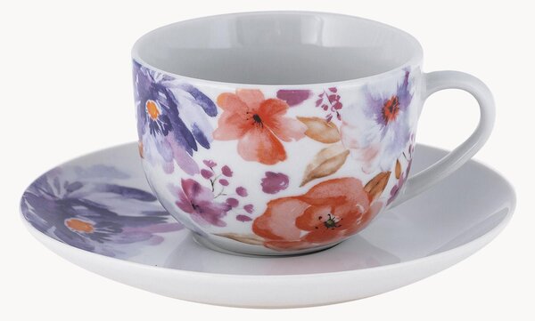 Porcelánové šálky na čaj's podšálkami Peony, 4 ks