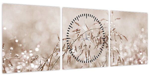 Obraz - Lúka v hnedých tónoch (s hodinami) (90x30 cm)