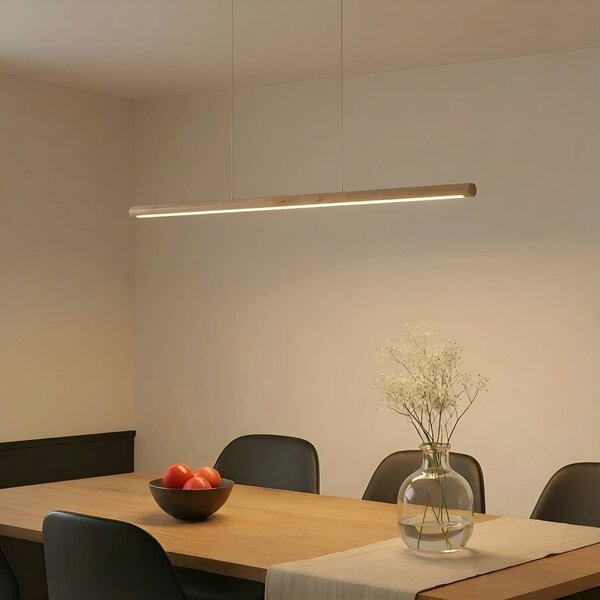 Lucande LED závesné svetlo Maruta, drevo, lúč, 120 cm, 3000K, Svetlé drevo, Obývacia izba / jedáleň, Drevo, Moderný, Závesné svietidlo