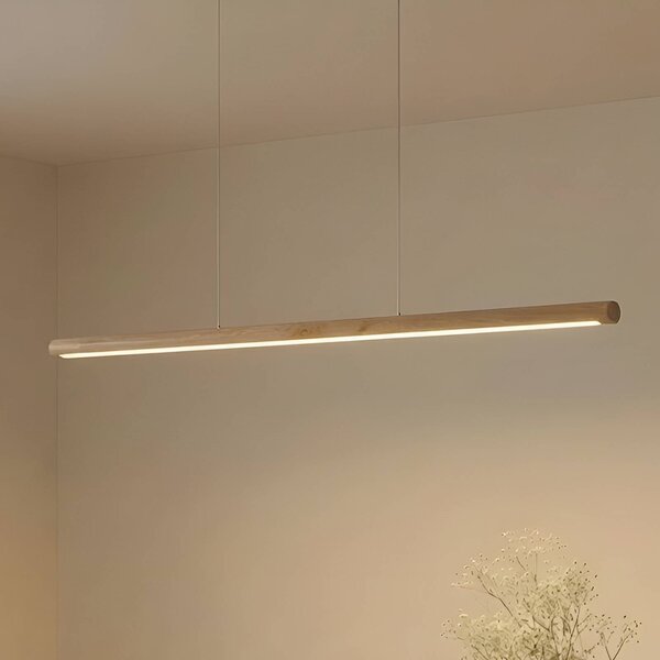 Lucande LED závesné svetlo Maruta, drevo, lúč, 120 cm, 3000K, Svetlé drevo, Obývacia izba / jedáleň, Drevo, Moderný, Závesné svietidlo