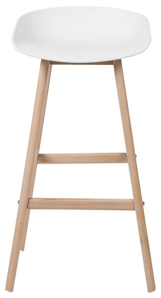 Sada 2 barových stoličiek svetlé drevo a biela 85 cm plastové sedadlo k pultu kuchyňa jedáleň