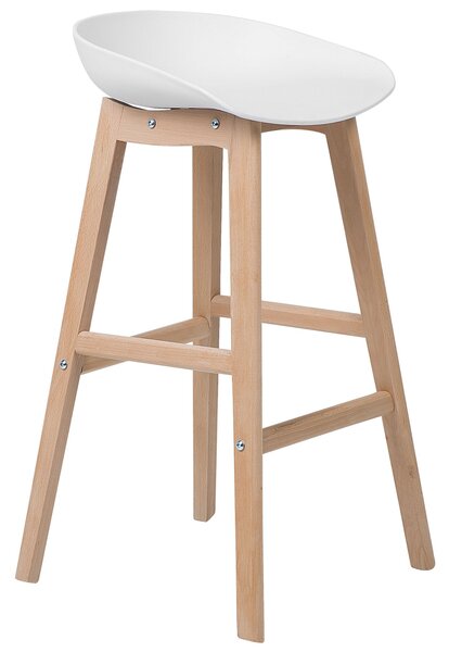 Sada 2 barových stoličiek svetlé drevo a biela 85 cm plastové sedadlo k pultu kuchyňa jedáleň