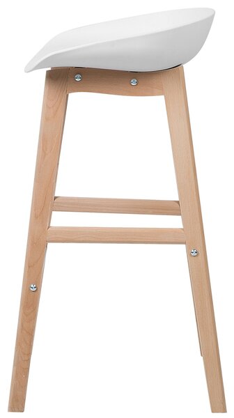Sada 2 barových stoličiek svetlé drevo a biela 85 cm plastové sedadlo k pultu kuchyňa jedáleň