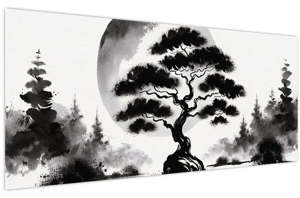 Obraz – Čiernobiela bonsai (120x50 cm)