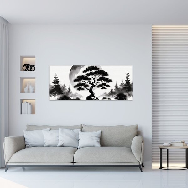 Obraz – Čiernobiela bonsai (120x50 cm)