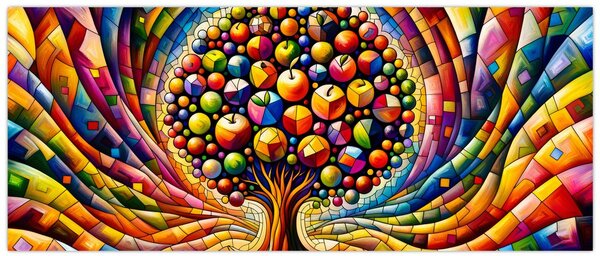 Obraz – Farebný strom s jablkami (120x50 cm)