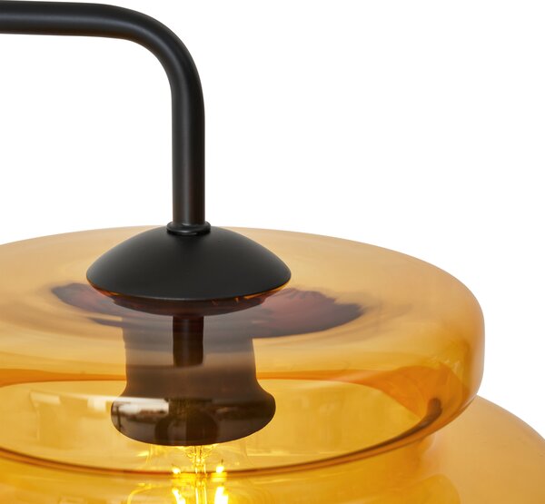 Retro stojacia lampa čierna s oranžovým sklom - Denise